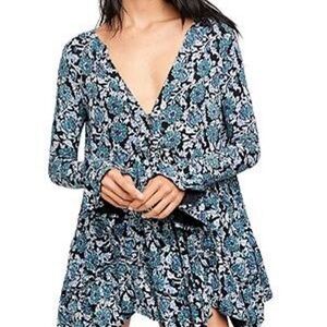 Free People Black and Green Floral Dress